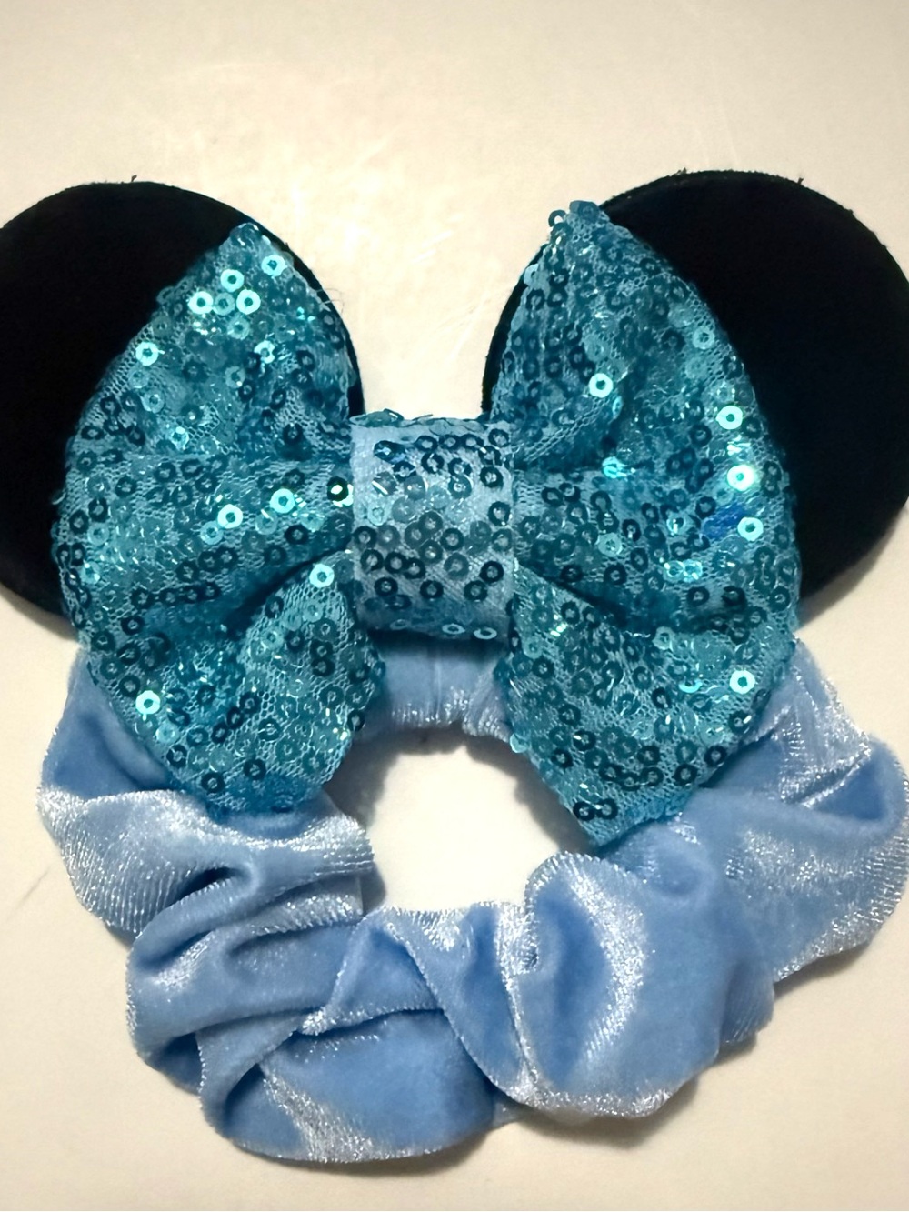 Sequin Bow Mouse Ear Scrunchie Headband - Light Blue